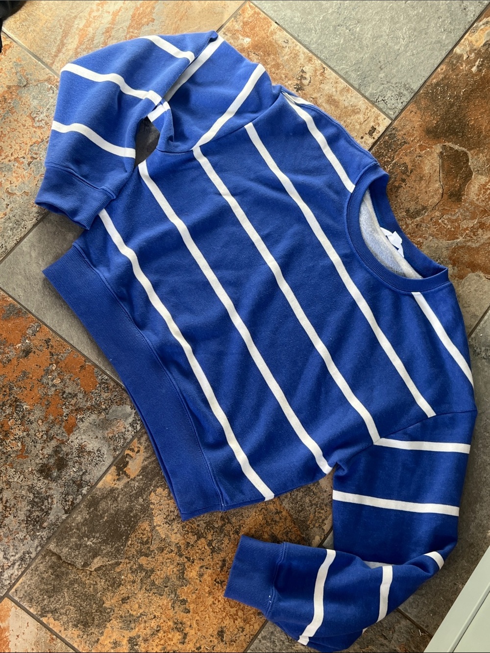 Jockey Blue and White Striped cropped Sweatshirt
